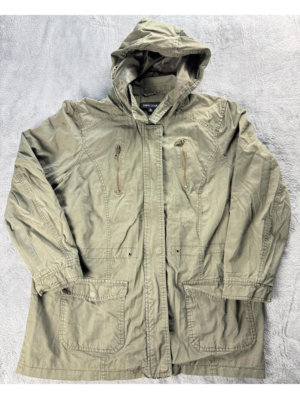 New Look Olive Green Women's Hooded Utility Jacket Pockets Light Coat 1X